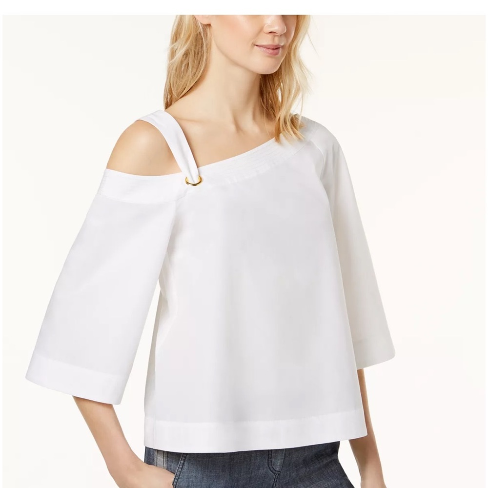Trina Turk - asymmetrical cold shoulder blouse, white - S